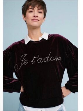 Misa Los Ángeles Je t’adore Purple Velvet Velour Sweatshirt Size L Made in USA